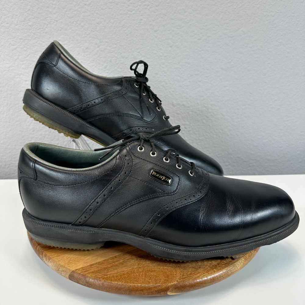 FootJoy DryJoys MyJoys Black Leather Saddle Spiked Golf Shoes Mens Size 14 N